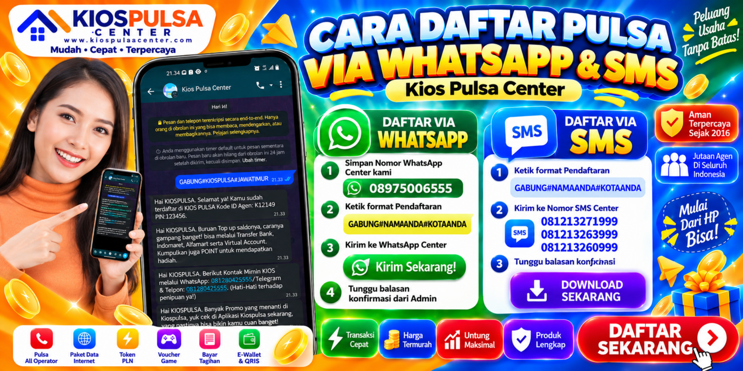 Cara daftar agen pulsa Kios Pulsa Center via WhatsApp dan SMS