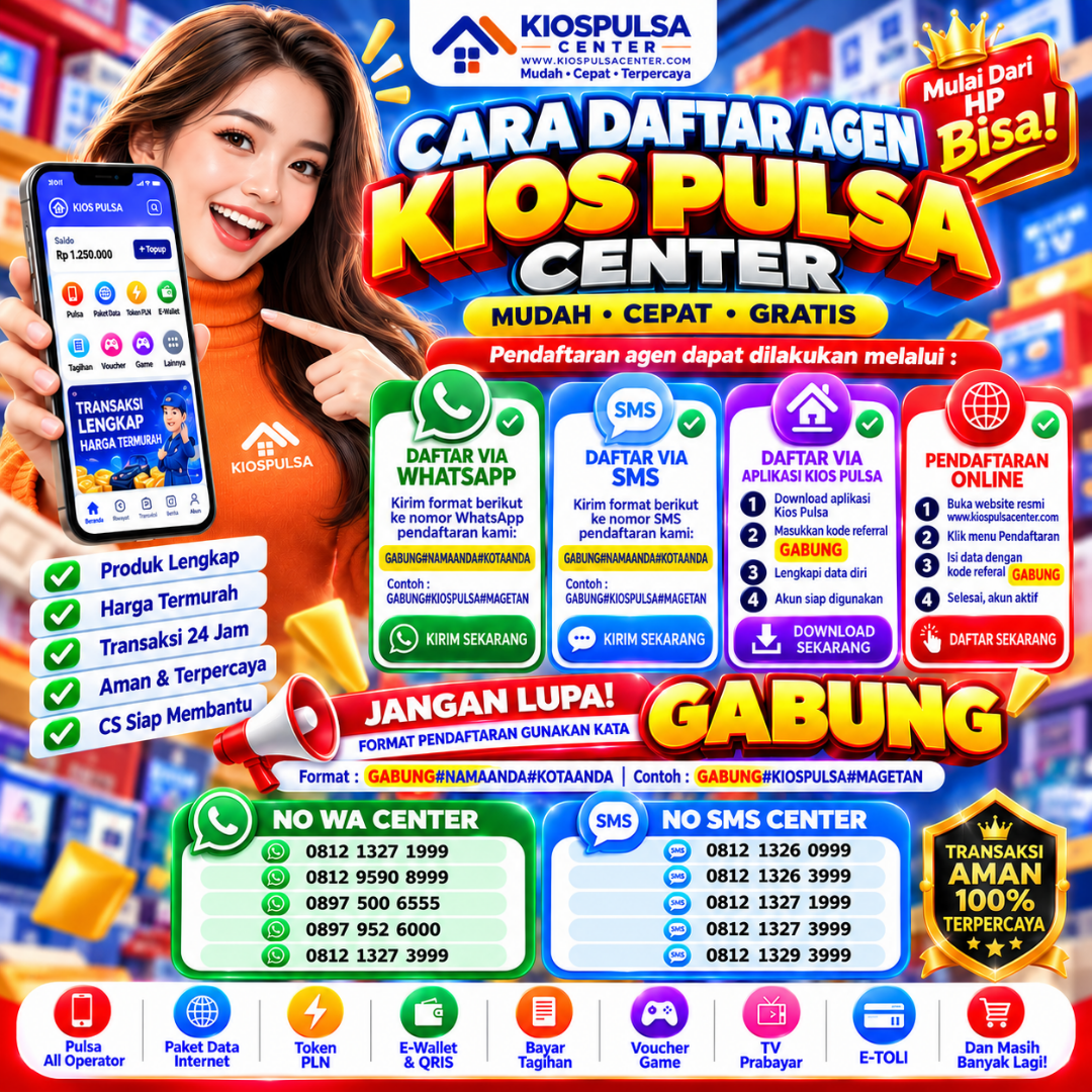 Cara daftar agen Kios Pulsa Center melalui WhatsApp, SMS, aplikasi, dan online